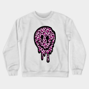 Pink Leopard Drippy Smiley Face Crewneck Sweatshirt